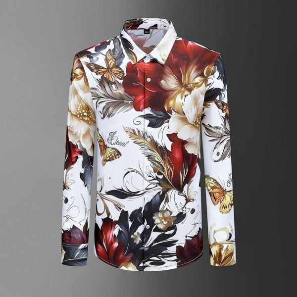 IMPORTED STYLISH WHITE SHIRT FEATURING A VIBRANT FLORAL DESIGN - Image 2